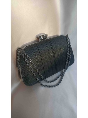 Hegef Bag Kadın Siyah Lazer Kumaş Burgu Zincirli Özel Gün Abiye Çanta