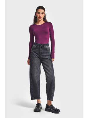 It's Basic Kadın Koyu Füme Renk Venüs 2w5-1 Carrot Fit Rahat Kesim %100 Koton  Denim Jean