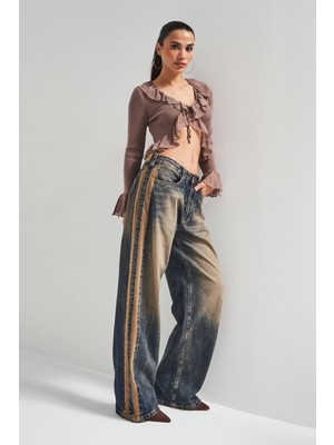 It's Basic Kadın T.Kot Rengi 35w5-85 Straight Baggy Fit Bol Kesim Tasarım Denim Jean