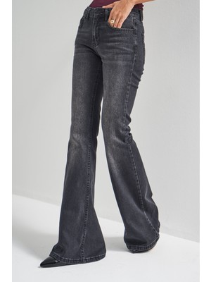 It's Basic Kadın Füme Renk 2w5-1 Midrise Flare Fit İç Boy 83cm Esnek Kumaş Denim Jean