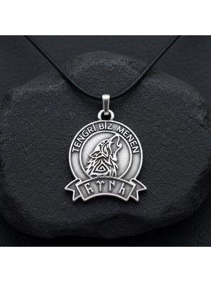Alooya Tengri Biz Menen Göktürkçe Gümüş Kaplama Deri İp Kolye