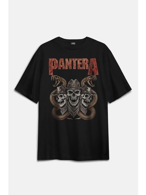  Pantera Metal Müzik Skull Kuru Kafa Baskılı Oversize Tişört Unisex T-Shirt