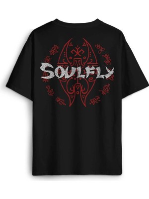  Soulfly Metal Music Rock Müzik Pamuklu Baskılı Oversize T-Shirt Siyah Unisex Tişört