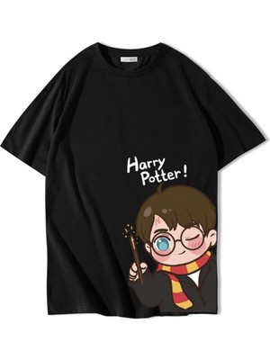  Unisex Oversize Harry Potter T-Shirt Siyah