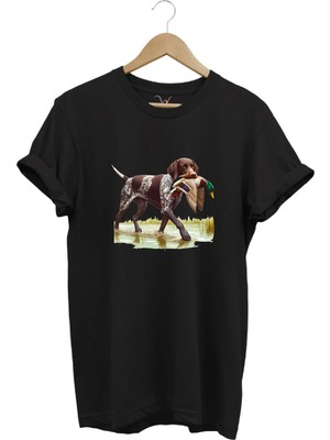  Hunting Avcılık Ördek Avı Baskılı Sazlıkta Avlanan Köpek %100 Pamuk Regular Fit T-Shirt