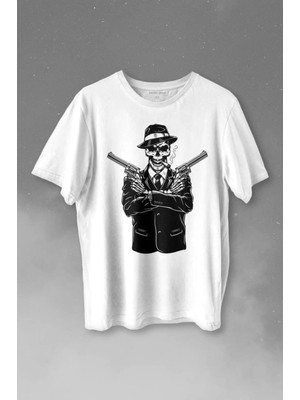  Skeleton Gangster Revolvers Suit Tabanca Baskılı Tişört Unisex T-Shirt