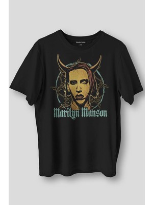  Marilyn Manson T-Shirt Gothic Rock Metal Müzik Baskılı Unisex Regular Fit Siyah Tişört
