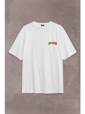  Pantera Skull Kuru Kafa Groove Heavy Metal Logo Sırt Ön Baskılı Oversize Tişört Unisex T-Shirt
