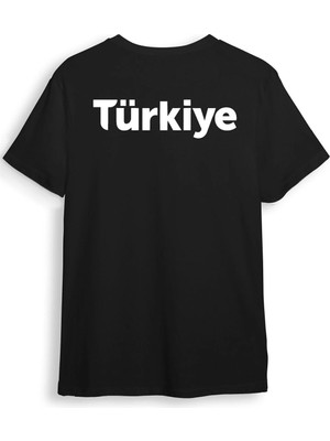  Türkiye Ön Arka Baskılı Regular Fit %100 Pamuk Siyah T-Shirt