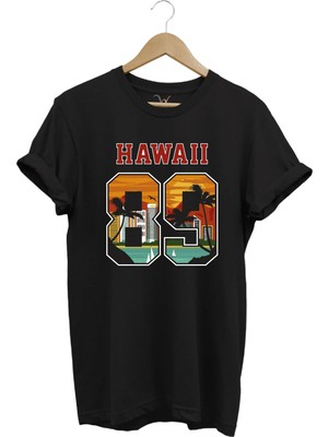  Hawaii 89 Gün Batımı Palmiye ve Yelkenli Baskılı %100 Pamuk Unisex Regular Fit Tişört