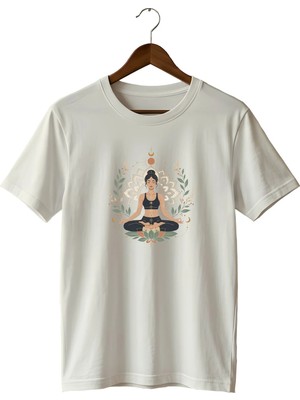  Lotus Çiçeği Baskılı Tişört Spor Giyim Yoga Pilates T-Shirt