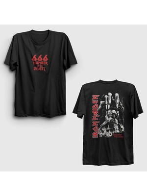  Unisex Siyah Beast V2 Metal Iron Maiden Sırt Baskılı T-Shirt 515988TT
