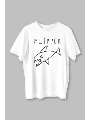  Kurt Cobain Flipper T-Shirt Nirvana Grunge Rock Punk Baskılı Beyaz Tişört Unisex