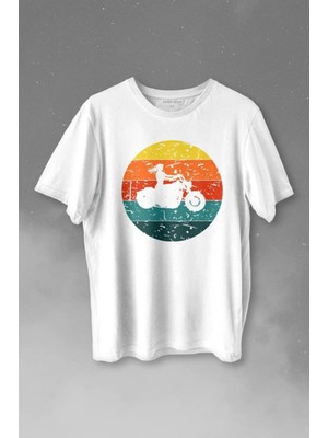  Motorcycle Vintage Woman Silhouette Retro Baskılı Tişört Unisex T-Shirt