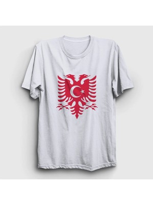  Unisex Beyaz Albania Türkiye Arnavutluk Bayrağı T-Shirt 495008TT