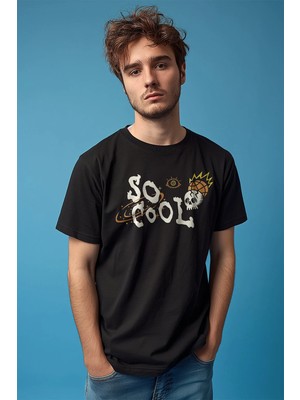  Unisex T-Shirt Skull Logo Y2K Kuru Kafa Galaksi Uzay Galaxy Siyah Baskılı Tişört