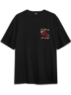  Punk Is Not Dead Rock Sokak Street Culture Baskılı Oversize T-Shirt Siyah Unisex Tişört