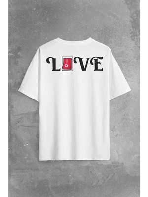  Love Live Tipografi Anahatar Sırt Ön Baskılı Oversize Tişört Unisex T-Shirt