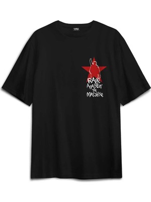  Siyah Oversize Tişört Rage Against The Machine Ratm Music Rock Metal Sırt Ön Baskılı Unisex T-Shirt