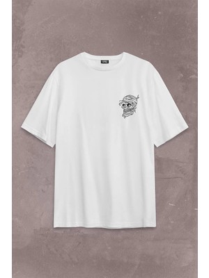  Skull Korsan Kuru Kafa Rock Zafer Işareti Metallica Sırt Ön Baskılı Oversize Tişört Unisex T-Shirt