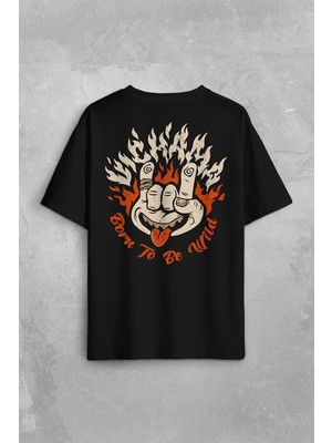  Born To Be Wild Rock And Roll Music Müzik Sırt Ön Baskılı Oversize Tişört Unisex T-Shirt