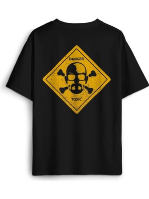  Erkek Oversize Tişört Breaking Bad Dizi Movie Tehlike Ön Sırt Baskılı Pamuk Siyah T-Shirt