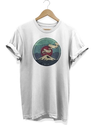  Dağ Baskılı Beyaz T-Shirt