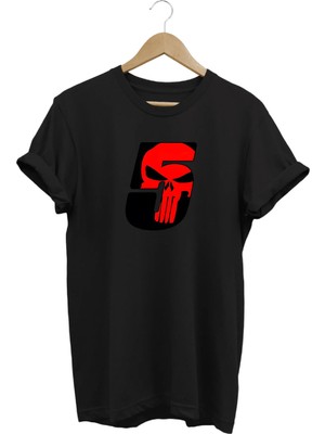  Kuru Kafa Baskılı 5 Numara Unisex Tişört – Skull Temalı Streetwear Tasarım