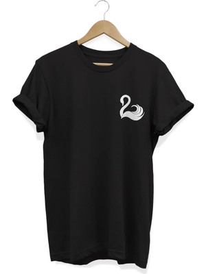  Kuğu Baskılı Siyah T-Shirt