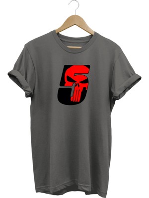  Kuru Kafa Baskılı 5 Numara Unisex Tişört – Skull Temalı Streetwear Tasarım