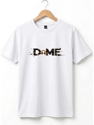  Unisex Müzik Temalı Dome Yazılı Kulaklık Figürlü Glitch Tasarım Sokak Stili %100 Pamuk Basic T-Shirt