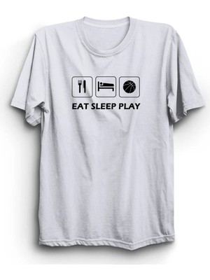  Eat - Sleep - Play, Basketbol, Basketball Baskılı, Unisex, %100 Pamuk Tişört