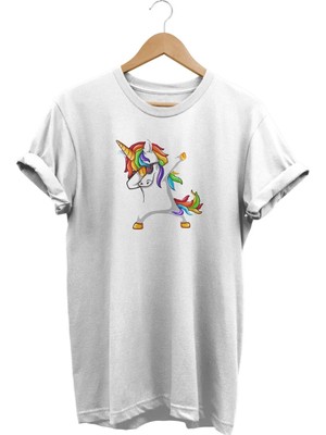  Unicorn Baskılı Beyaz T-Shirt