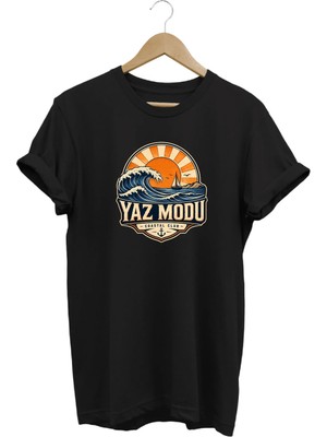  Yaz Modu Coastal Club Unisex Deniz Dalga Baskılı Yaz Temalı Regular Kalıp Bisiklet Yaka T-Shirt
