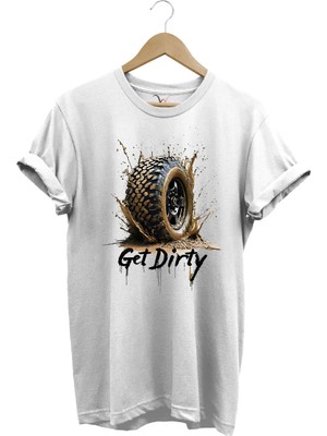 4x4 Off Road Mud Truck Baskılı Dağ Aracı Tekerlek Baskılı %100 Pamuk Regular Fit Unisex T-Shirt