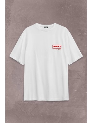  Chucky Charles Lee Ray Oyuncak Bebek Bıçak Sırt Ön Baskılı Oversize Tişört Unisex T-Shirt