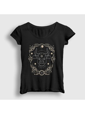  Kadın Siyah Taurus Zodiac Hediye Boğa Burcu T-Shirt 529992TT