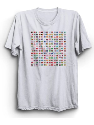  Bayraklar ve Ülkeler, World, Flags And Countries Baskılı, Unisex %100 Pamuk Tişört