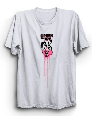  Green Day, Rabbit Vers-Pink, Rock Metal Müzik Grubu Baskılı %100 Pamuk Tişört