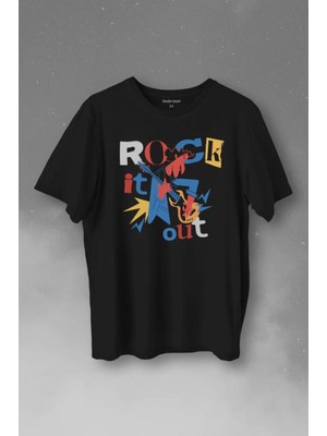  Rockstar Rock It Out Guitar Gitarist Baskılı Tişört Unisex T-Shirt