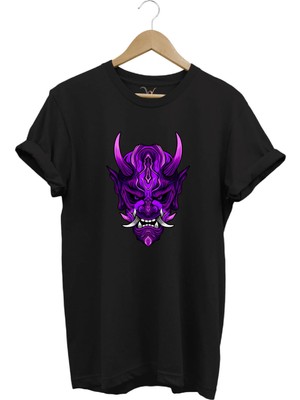  Anime Mor Kuru Kafa Baskılı %100 Pamuk Regular Fit Bisiklet Yaka Siyah T-Shirt