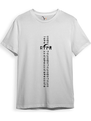  Türkiye Türk Yazısı ve Göktürk Alfabesi Sembolleri Ay Yıldız ve Hilal Baskılı Regular Fit T-Shirt