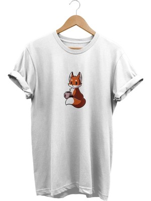  Tilki Baskılı Beyaz T-Shirt