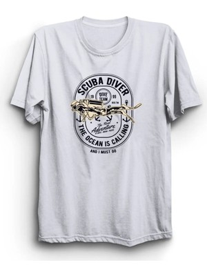 Scuba Diver, Tüplü Dalgıç, Dalış, The Ocean Is Calling Baskılı, Unisex, %100 Pamuk Tişört