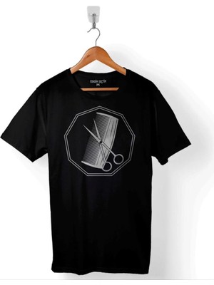  Kuaför Makas Tarak Saç Sakal Berber Barber Baskılı Tişört Unisex T-Shirt