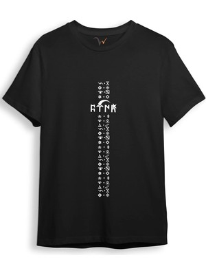  Türkiye Türk Yazısı ve Göktürk Alfabesi Sembolleri Ay Yıldız ve Hilal Baskılı Regular Fit T-Shirt