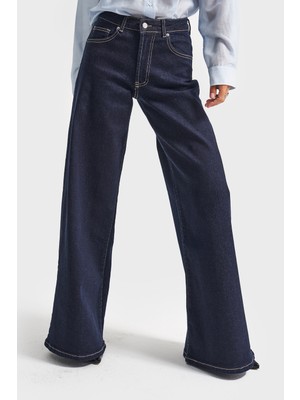 It's Basic Kadın İndigo Renk 7w5-50 LYL36 Palazzo Fit Esnek Kumaş İç Boy 80cm Denim Jean