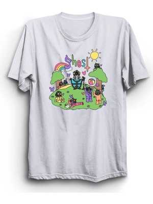  Ghost, Cartoon Type, Rock Metal Müzik Grubu Baskılı Unisex, %100 Pamuk Tişört