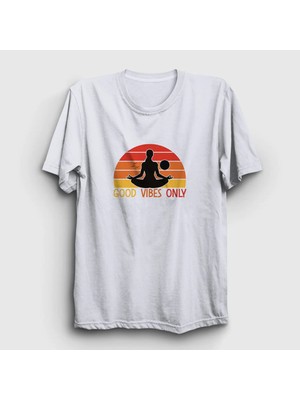  Unisex Beyaz Good Vibes Only Hediye Yoga T-Shirt 508988TT