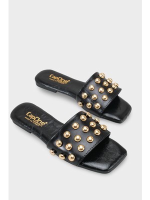Capone Outfitters Metal Görünümlü Aksesuarlı Tek Bantlı Kısa Topuklu Kadın Terlik